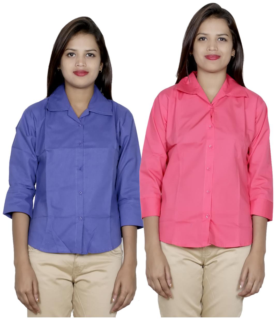 

Indiweaves Women Blue Solid Regular Fit Shirt