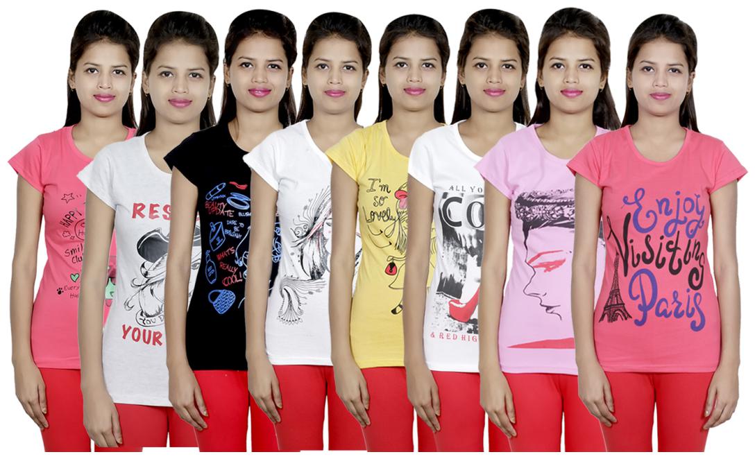 

IndiWeaves Women s Cotton Printed T-Shirts COMBO OFFER ( Pack of 8 T-Shirts)