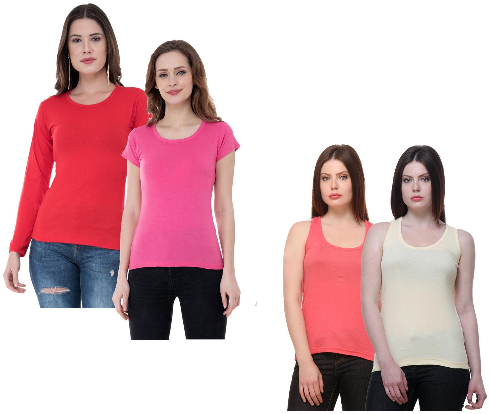 

Indiweaves Women Multi Regular fit Round neck Cotton Tank top