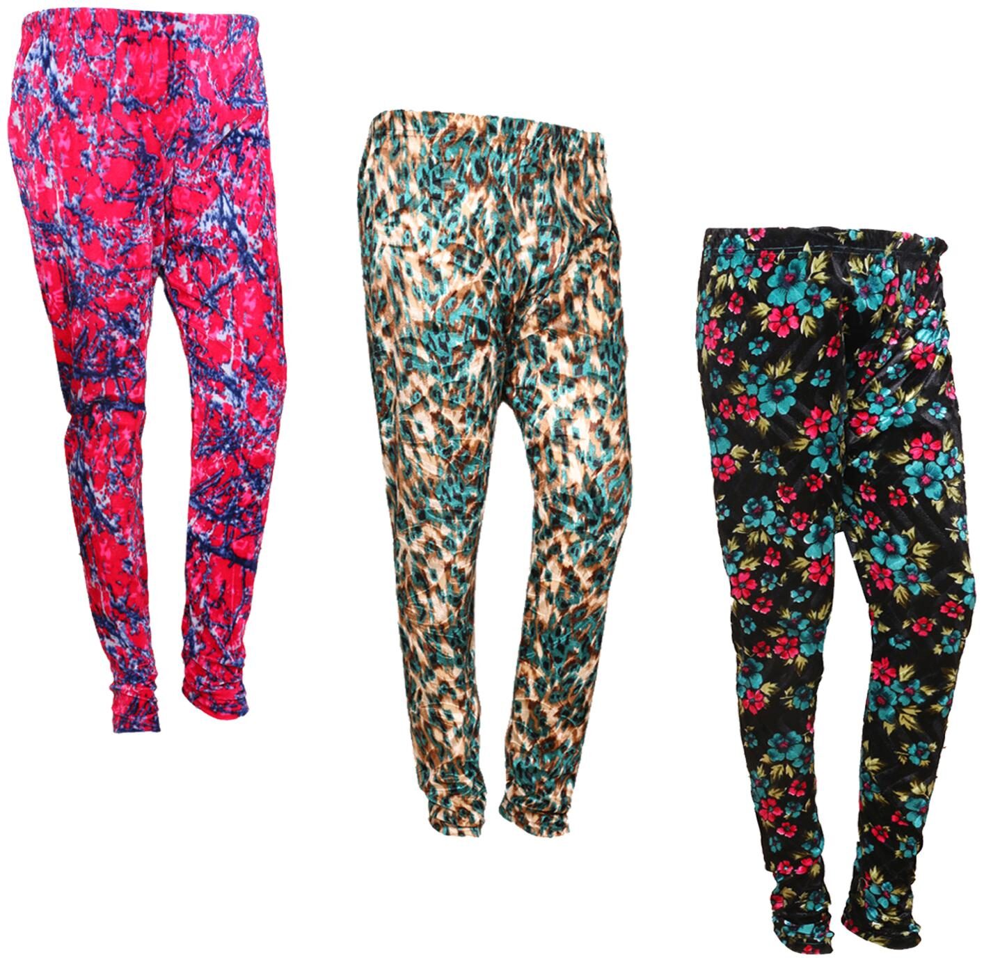

IndiWeaves Women Velvet Printed Leggings for Winters Pack of 3