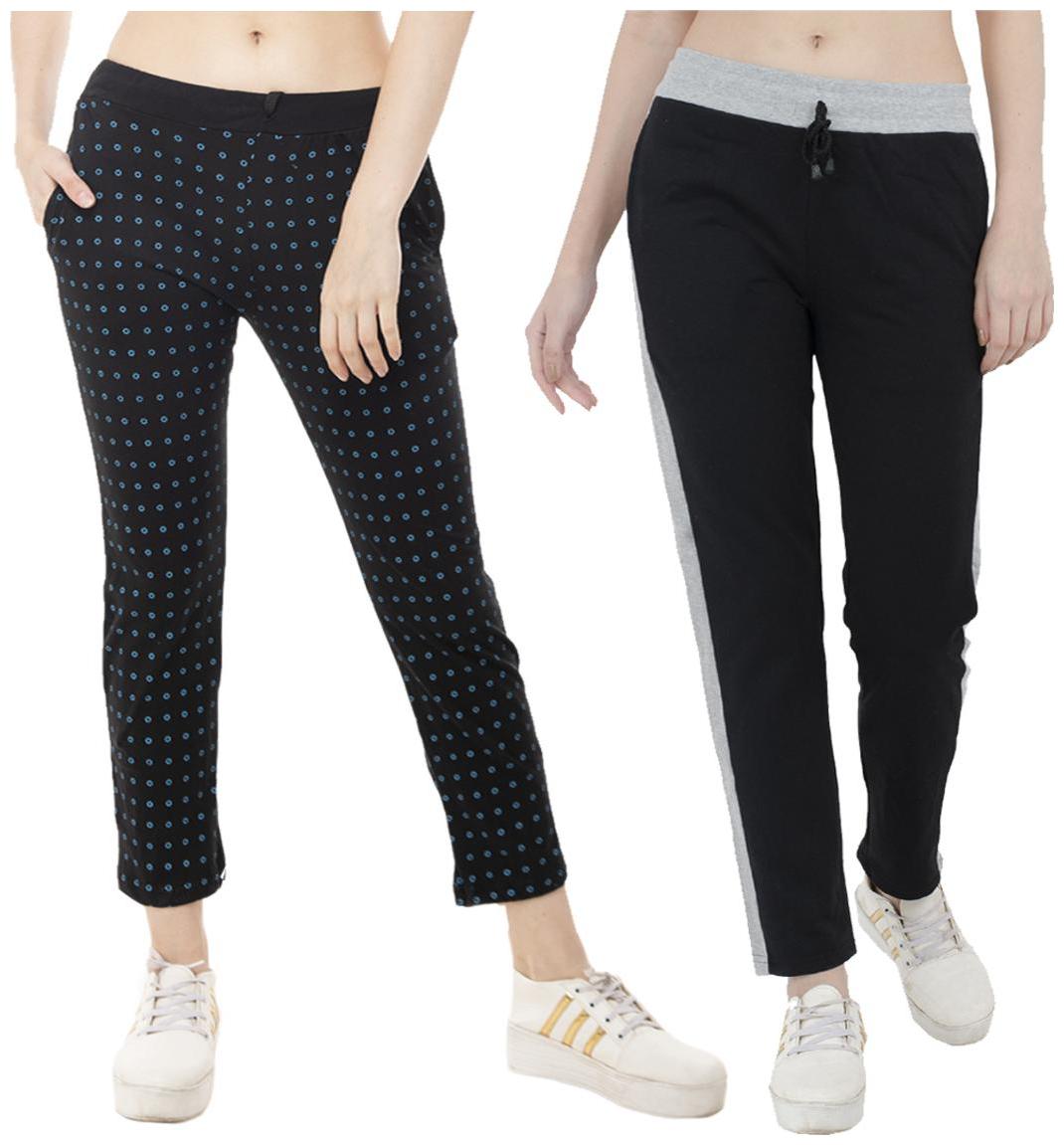 

Indiweaves Women Regular fit Polyester Printed Track pants - Black