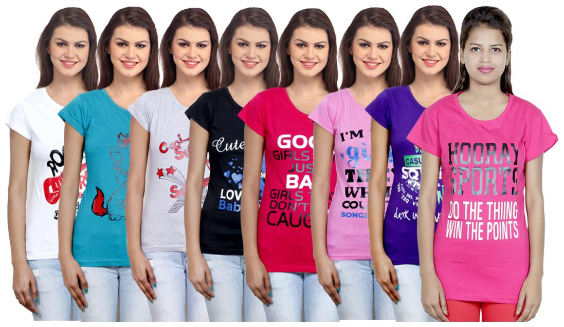 

IndiWeaves Women Cotton Printed T-Shirt ( Set of- 8)