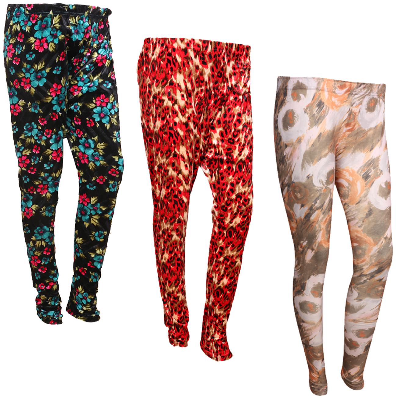 

IndiWeaves Women Cotton Printed Legging and Velvet Printed Leggings (Pack of 3)