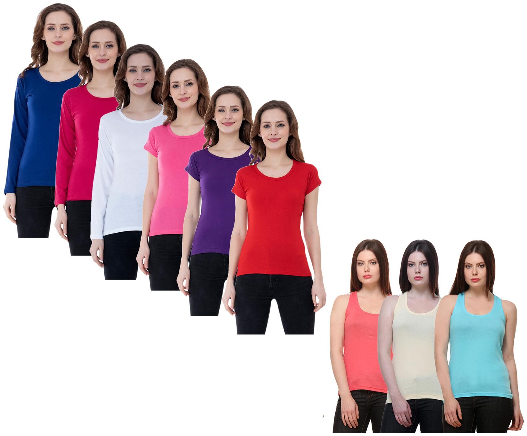 

Indiweaves Women Multi Regular fit Round neck Cotton Tank top