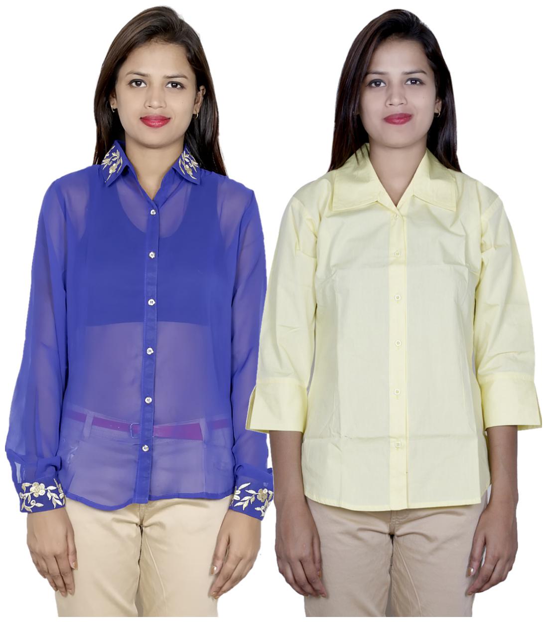 

Indiweaves Women Blue Embroidered Regular Fit Shirt