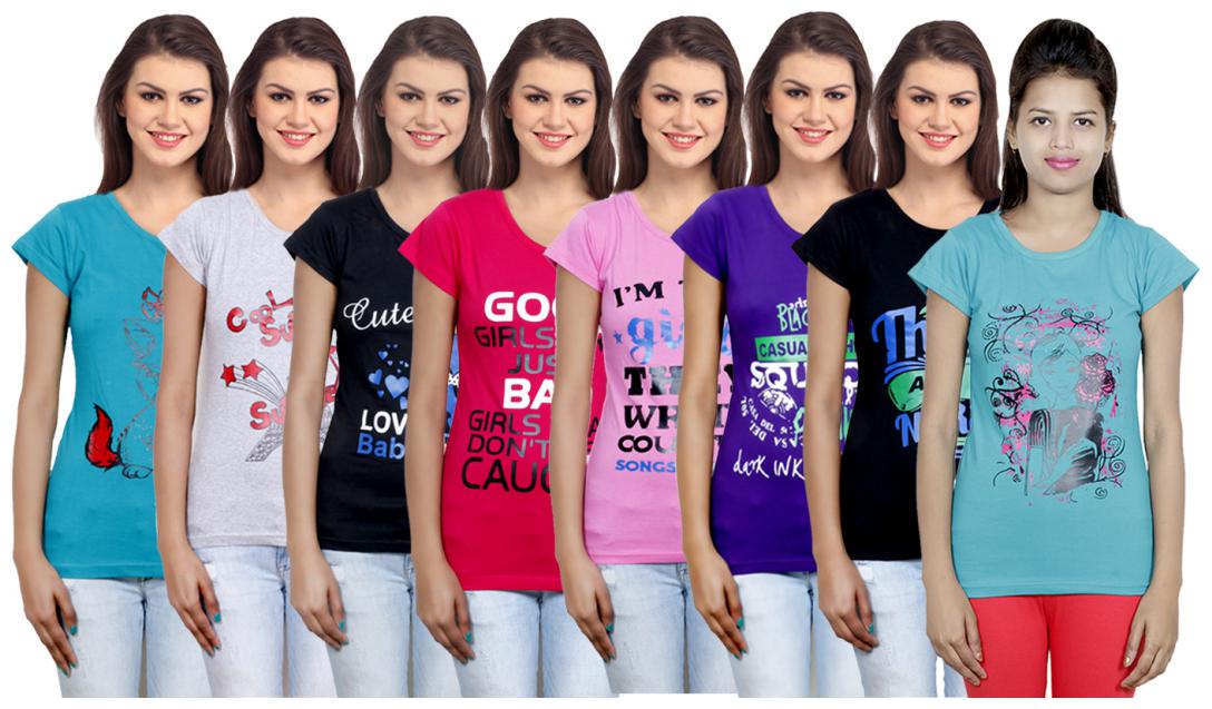 

IndiWeaves Women Cotton Printed T-Shirt ( Set of- 8)