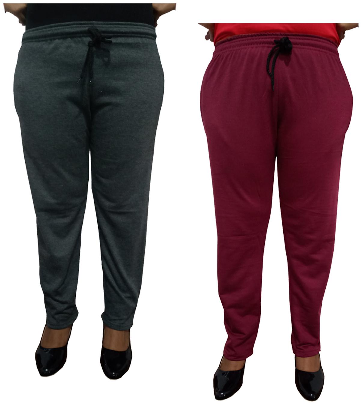 

Indiweaves Women Regular fit Fleece Solid Track pants - Maroon Grey