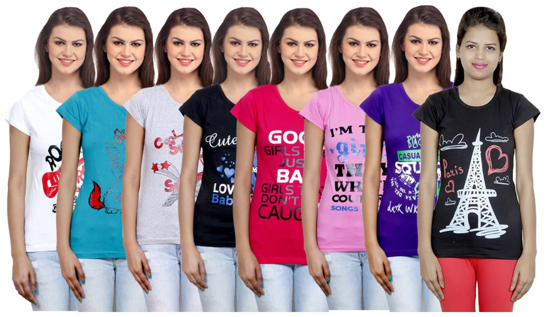 

IndiWeaves Women Cotton Printed T-Shirt ( Set of- 8)