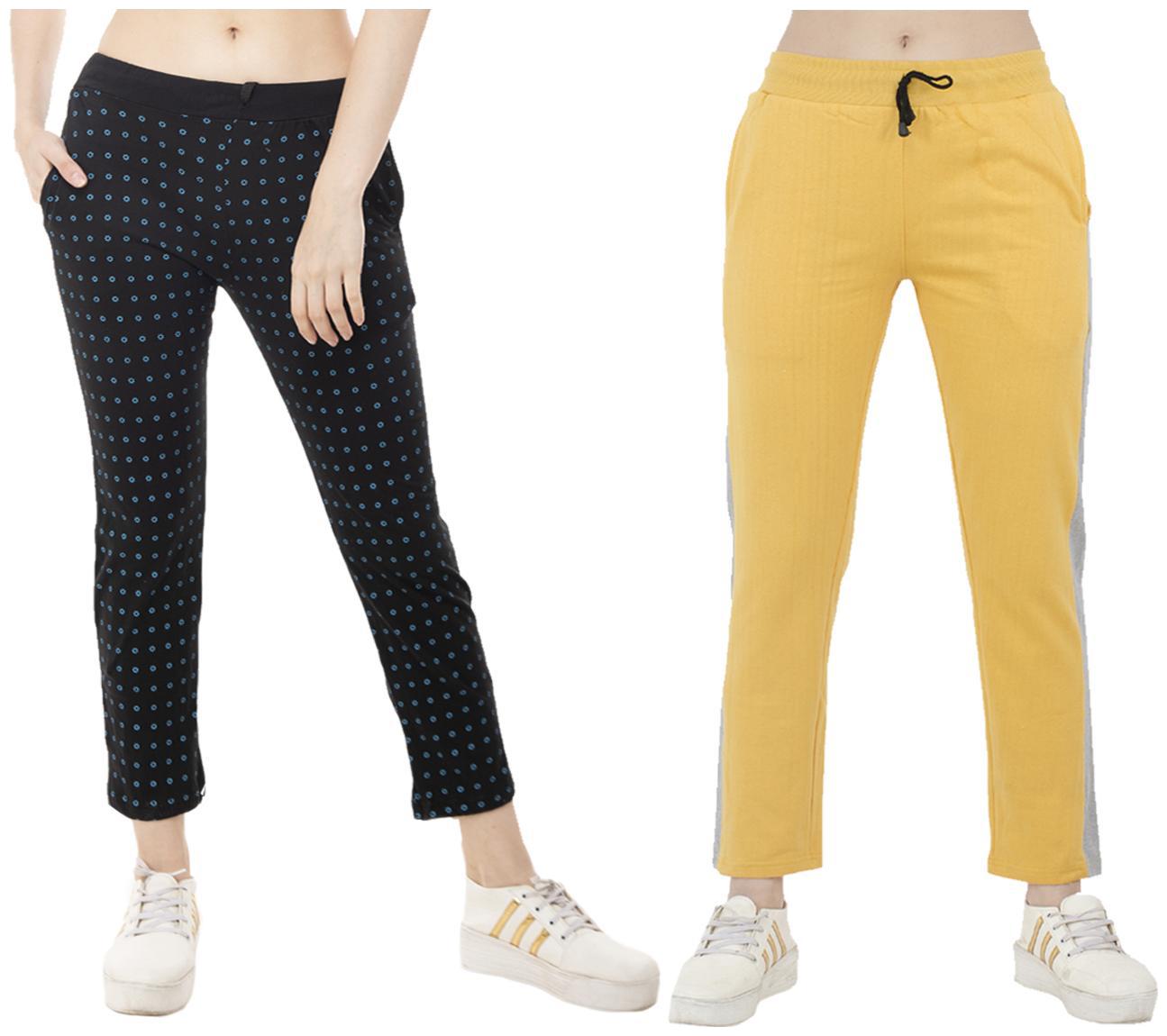 

Indiweaves Women Regular fit Polyester Printed Track pants - Yellow