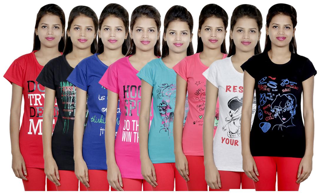 

IndiWeaves Women s Cotton Printed T-Shirts COMBO OFFER ( Pack of 8 T-Shirts)