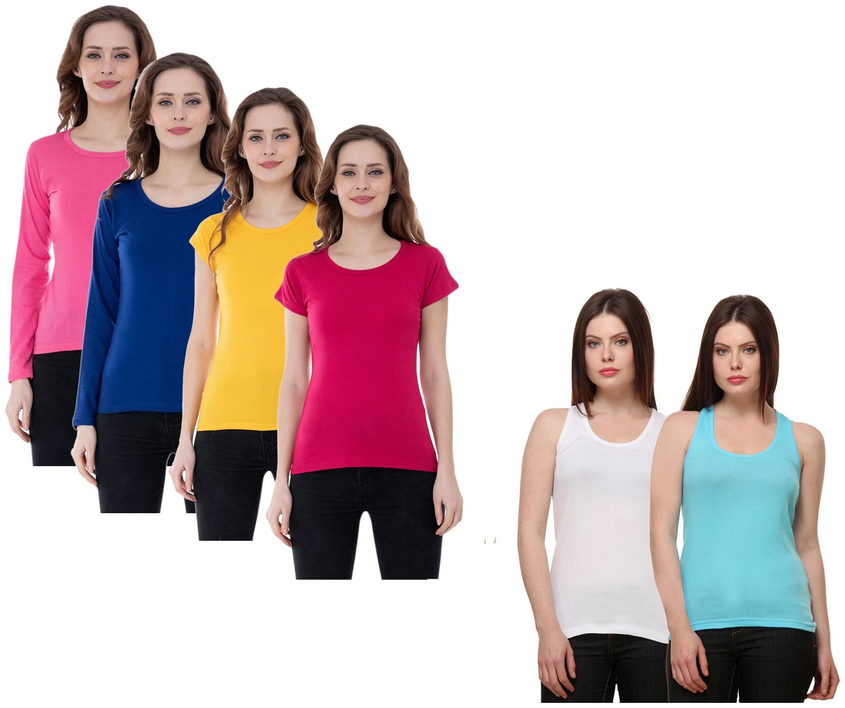 

Indiweaves Women Multi Regular fit Round neck Cotton Tank top