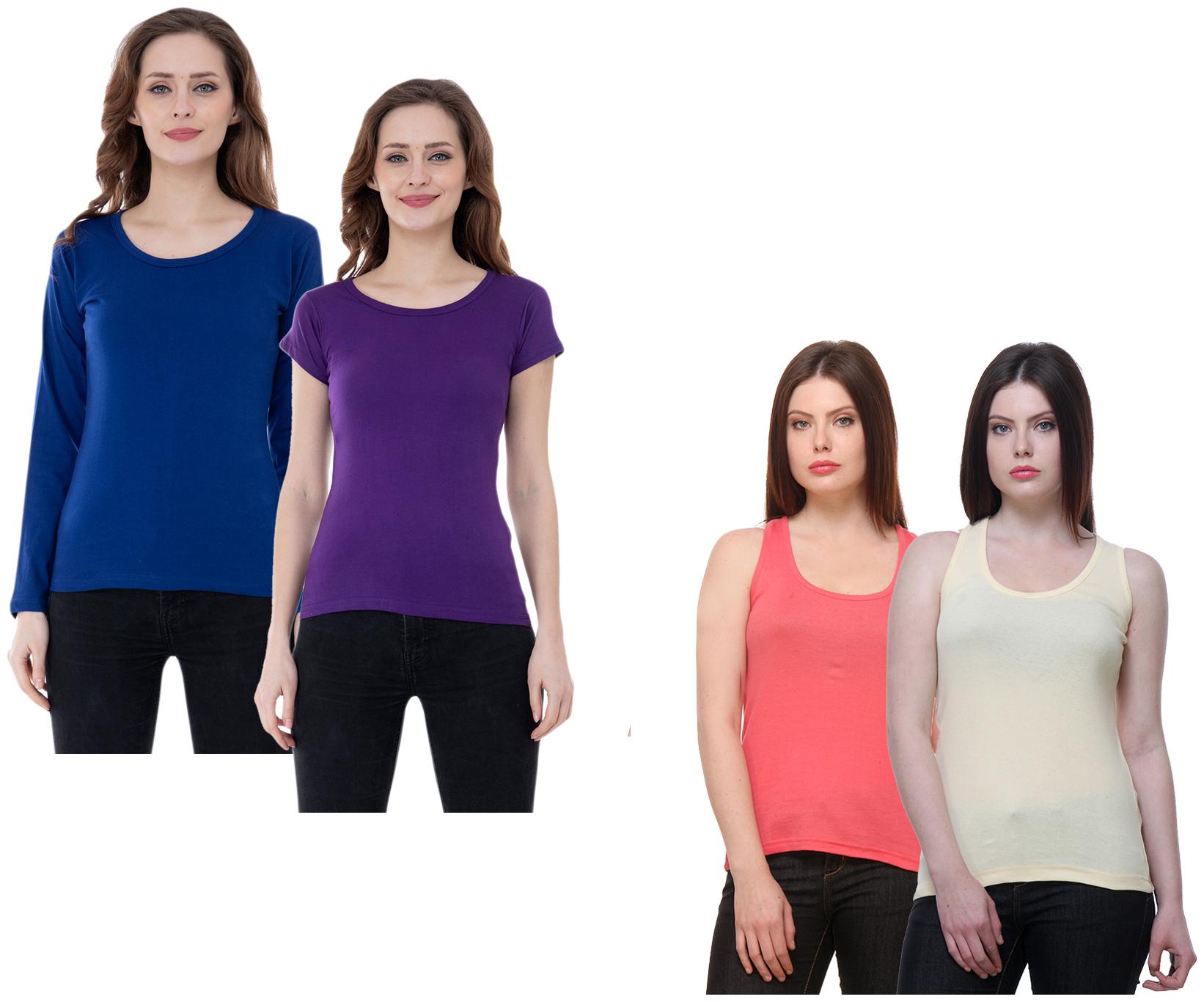 

Indiweaves Women Multi Regular fit Round neck Cotton Tank top