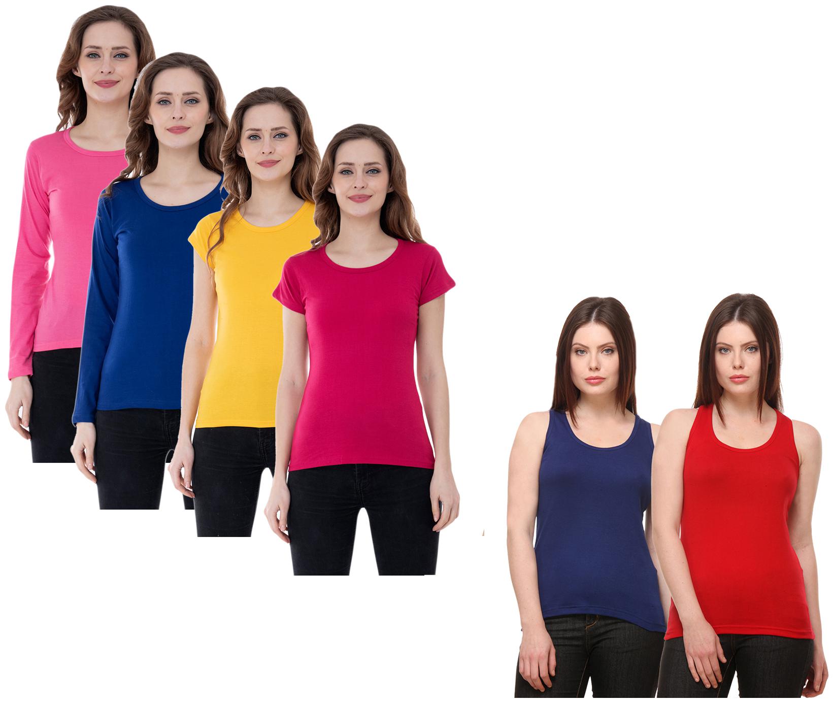 

Indiweaves Women Multi Regular fit Round neck Cotton Tank top