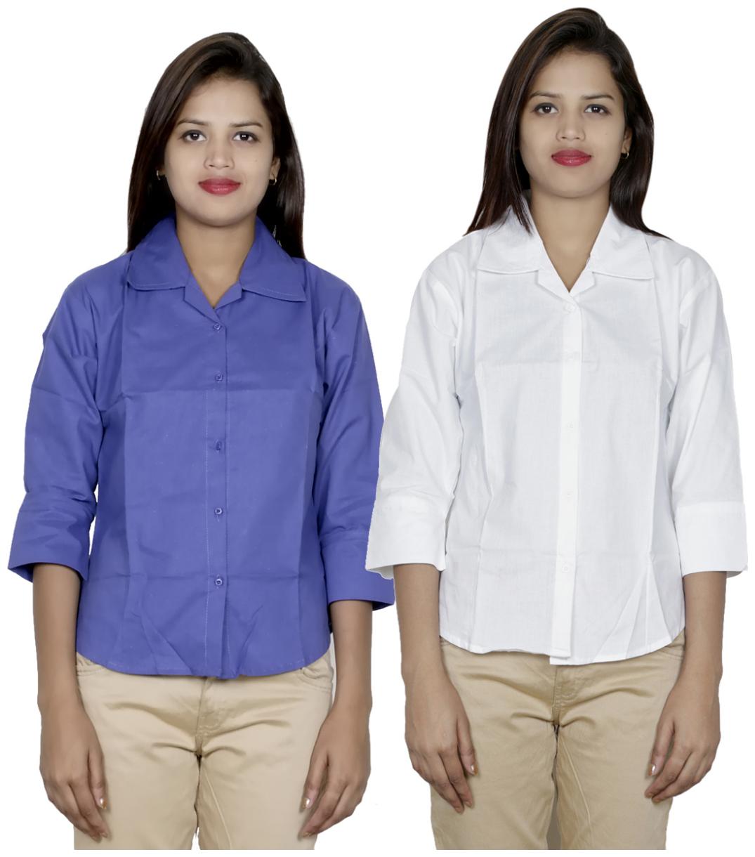 

Indiweaves Women Blue Solid Regular Fit Shirt