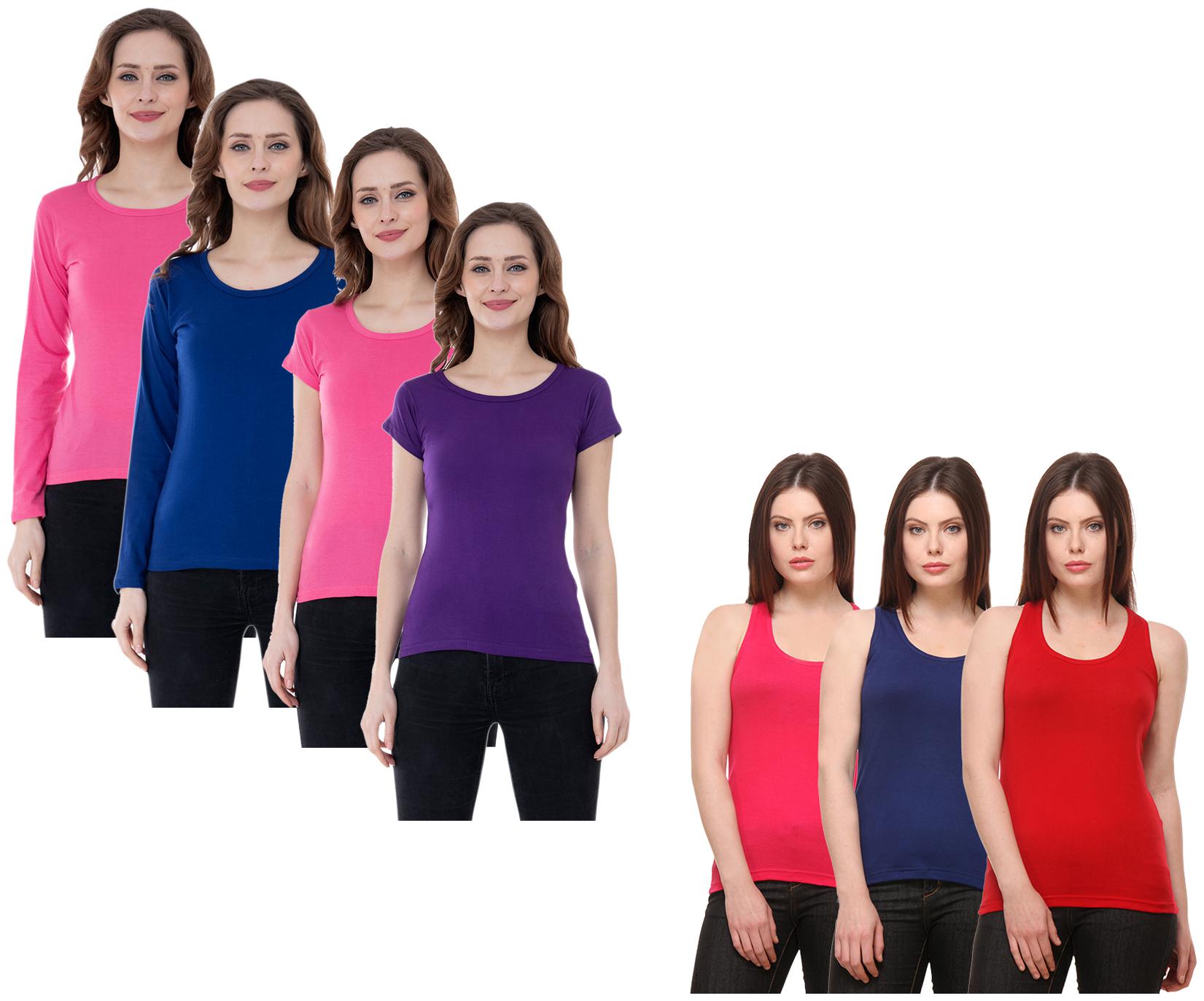 

Indiweaves Women Multi Regular fit Round neck Cotton Tank top