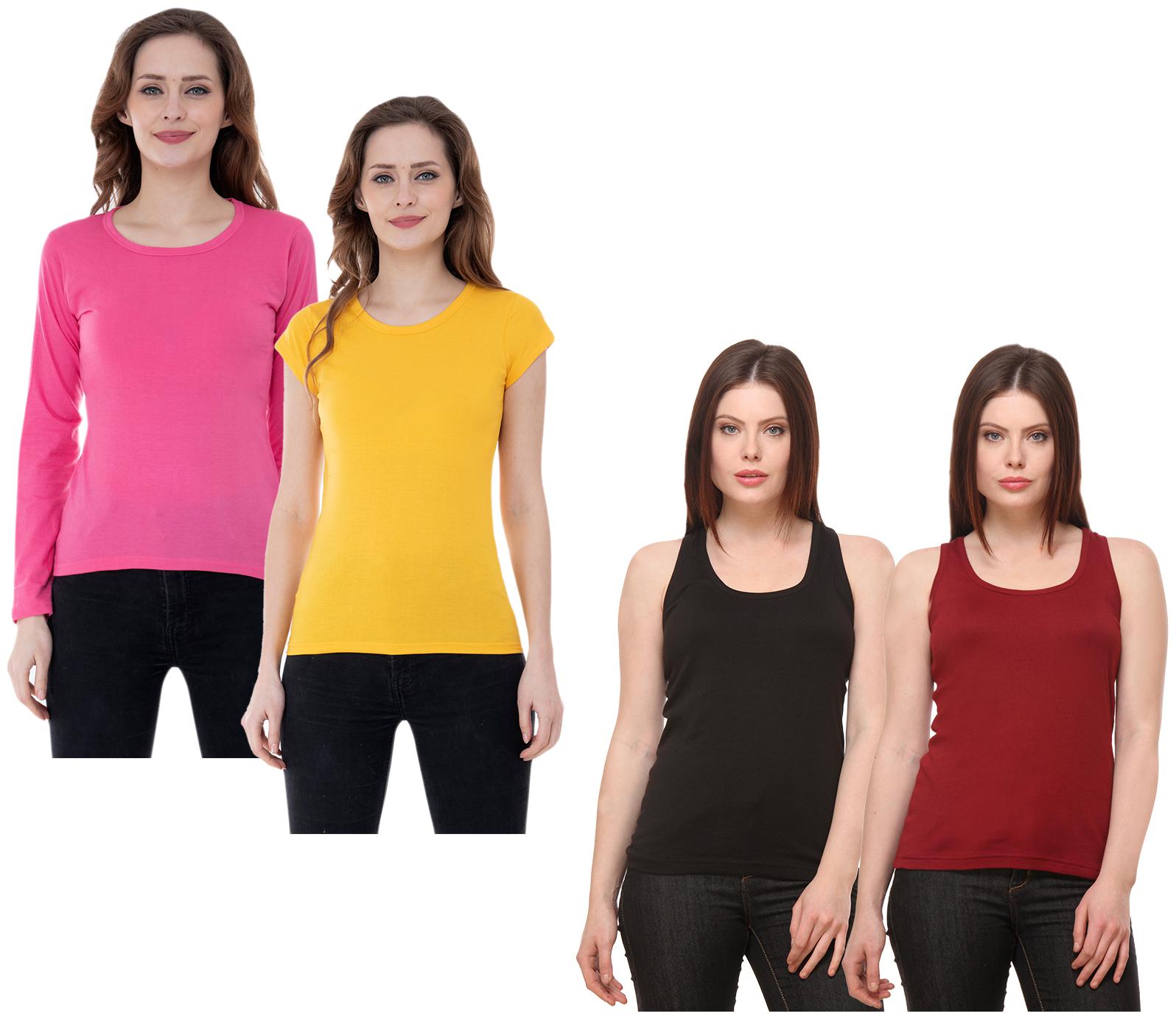 

Indiweaves Women Multi Regular fit Round neck Cotton Tank top