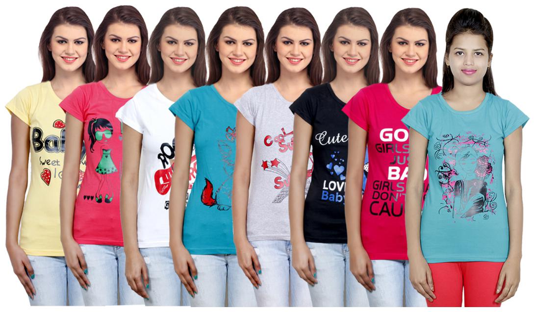 

IndiWeaves Women s Cotton Printed T-Shirts COMBO OFFER ( Pack of 8 T-Shirts)