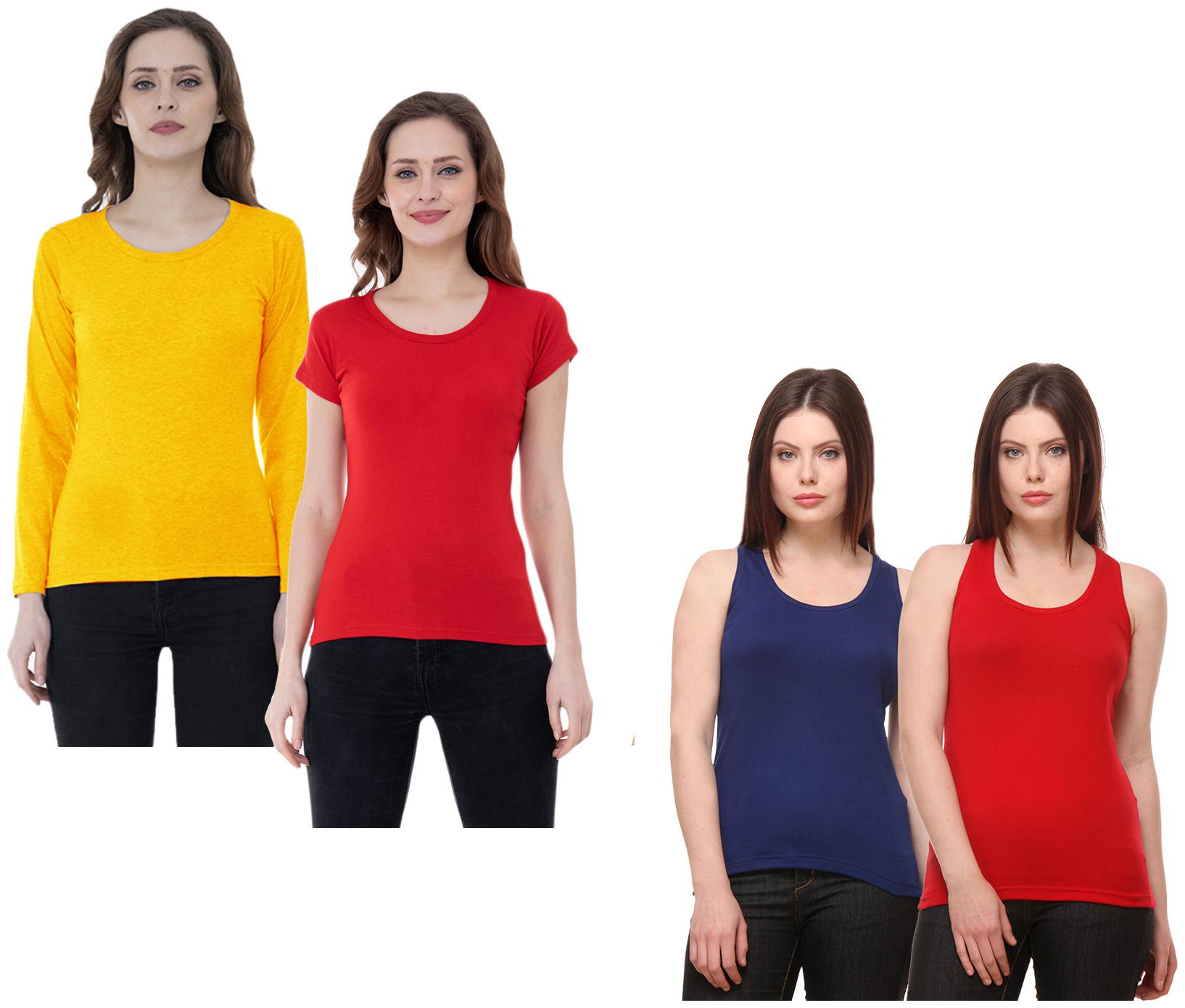 

Indiweaves Women Multi Regular fit Round neck Cotton Tank top