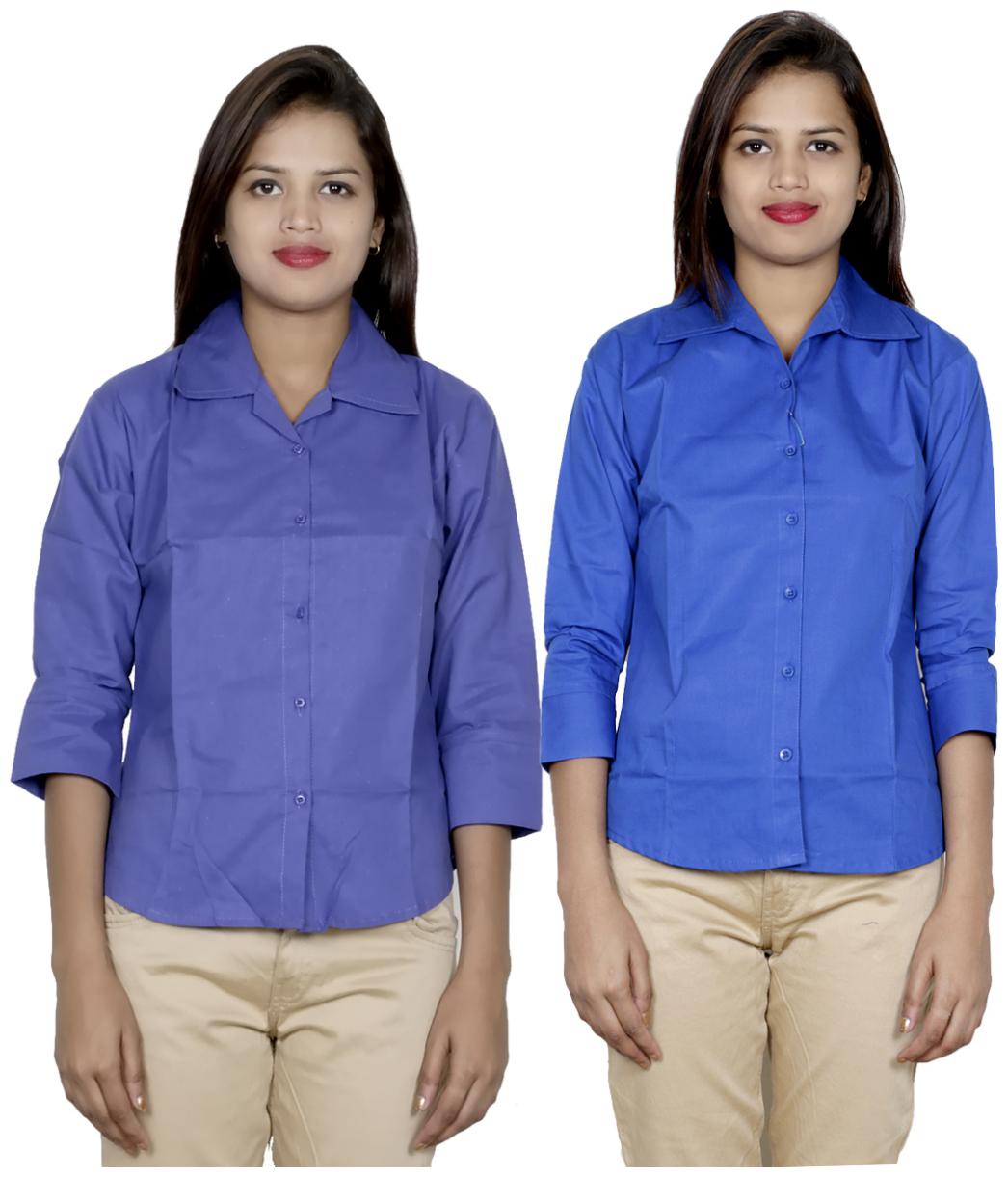 

Indiweaves Women Blue Solid Regular Fit Shirt