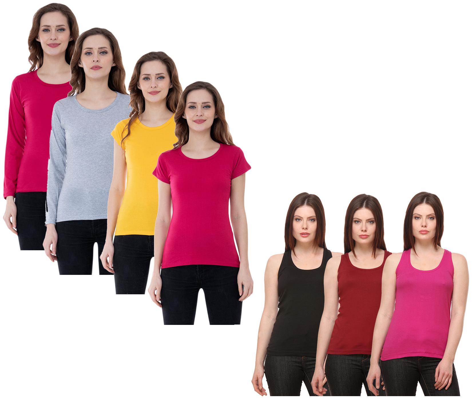 

Indiweaves Women Multi Regular fit Round neck Cotton Tank top
