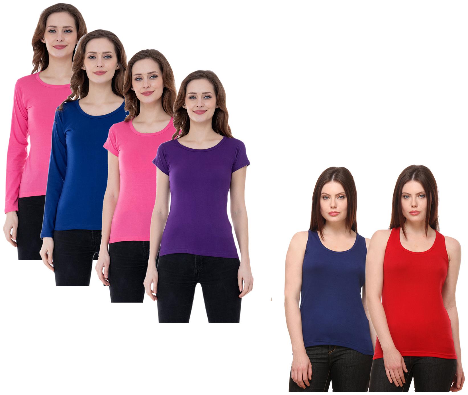 

Indiweaves Women Multi Regular fit Round neck Cotton Tank top