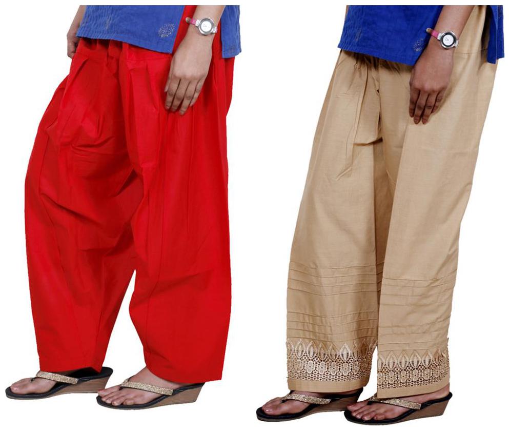 

IndiWeaves Women Cotton Semi-Patiala with Chaudi Lece Semi- Patiala Salwar Set of -2