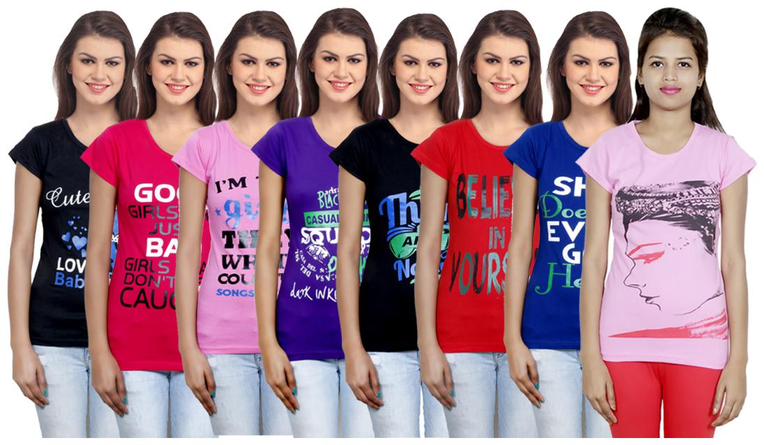 

IndiWeaves Women Cotton Printed T-Shirt ( Set of- 8)