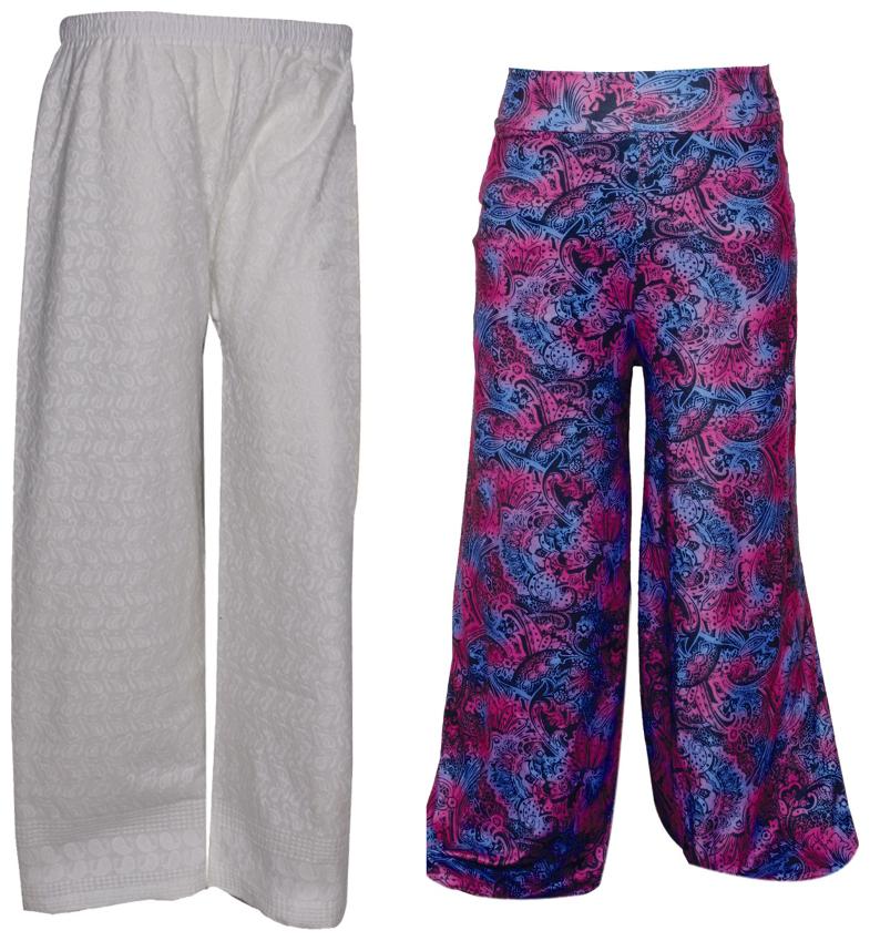 

IndiWeaves Womens 1 Full Chikan Work Pallazo and 1 Printed Palazzo Combo Pack (Pack of 2 Palazo)