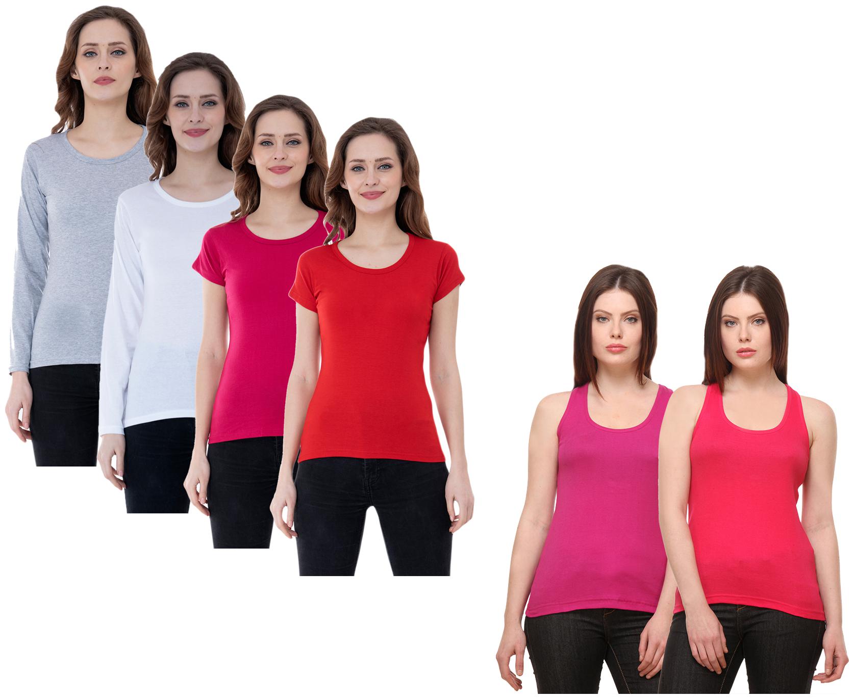 

Indiweaves Women Multi Regular fit Round neck Cotton Tank top