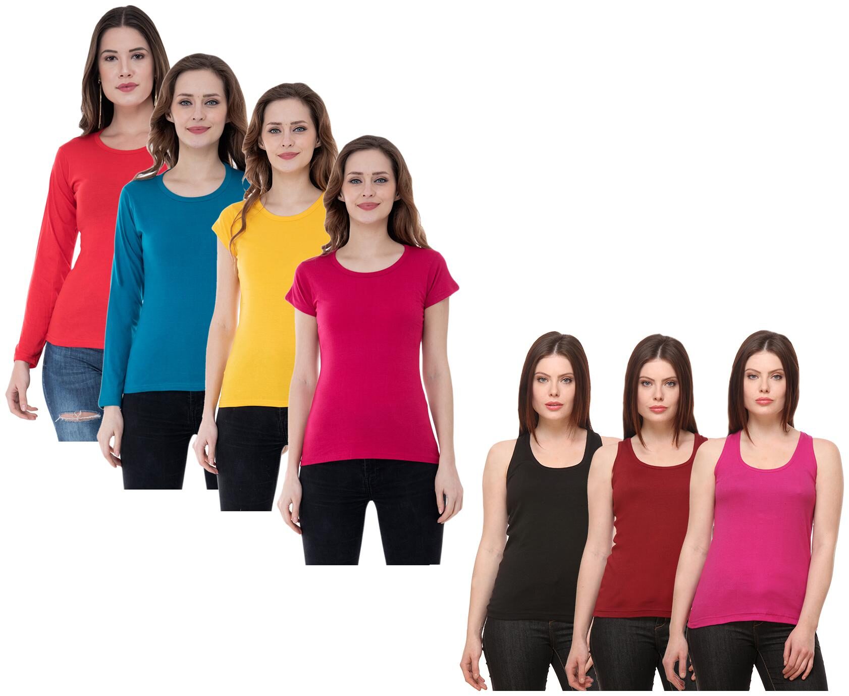 

Indiweaves Women Multi Regular fit Round neck Cotton Tank top