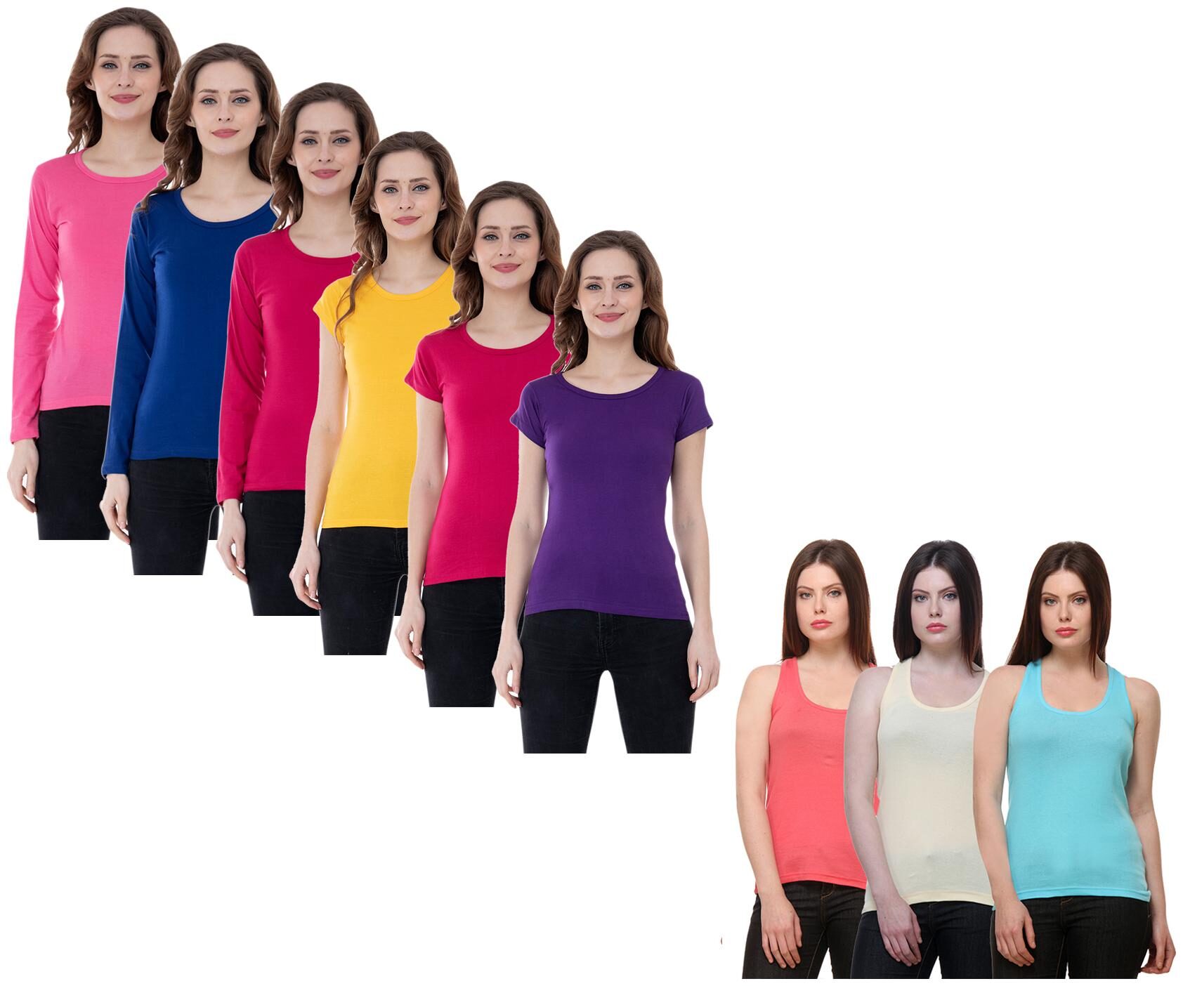 

Indiweaves Women Multi Regular fit Round neck Cotton Tank top