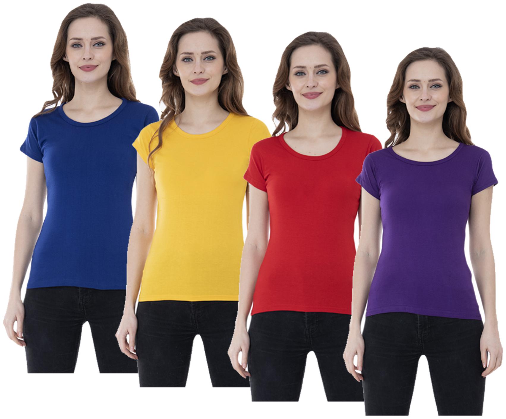 

Indiweaves Women Multi Regular fit Round neck Cotton T shirt