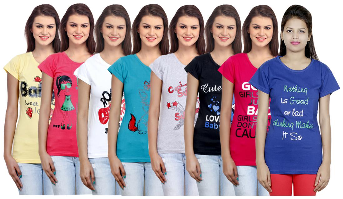

IndiWeaves Women Cotton Printed T-Shirt ( Set of- 8)