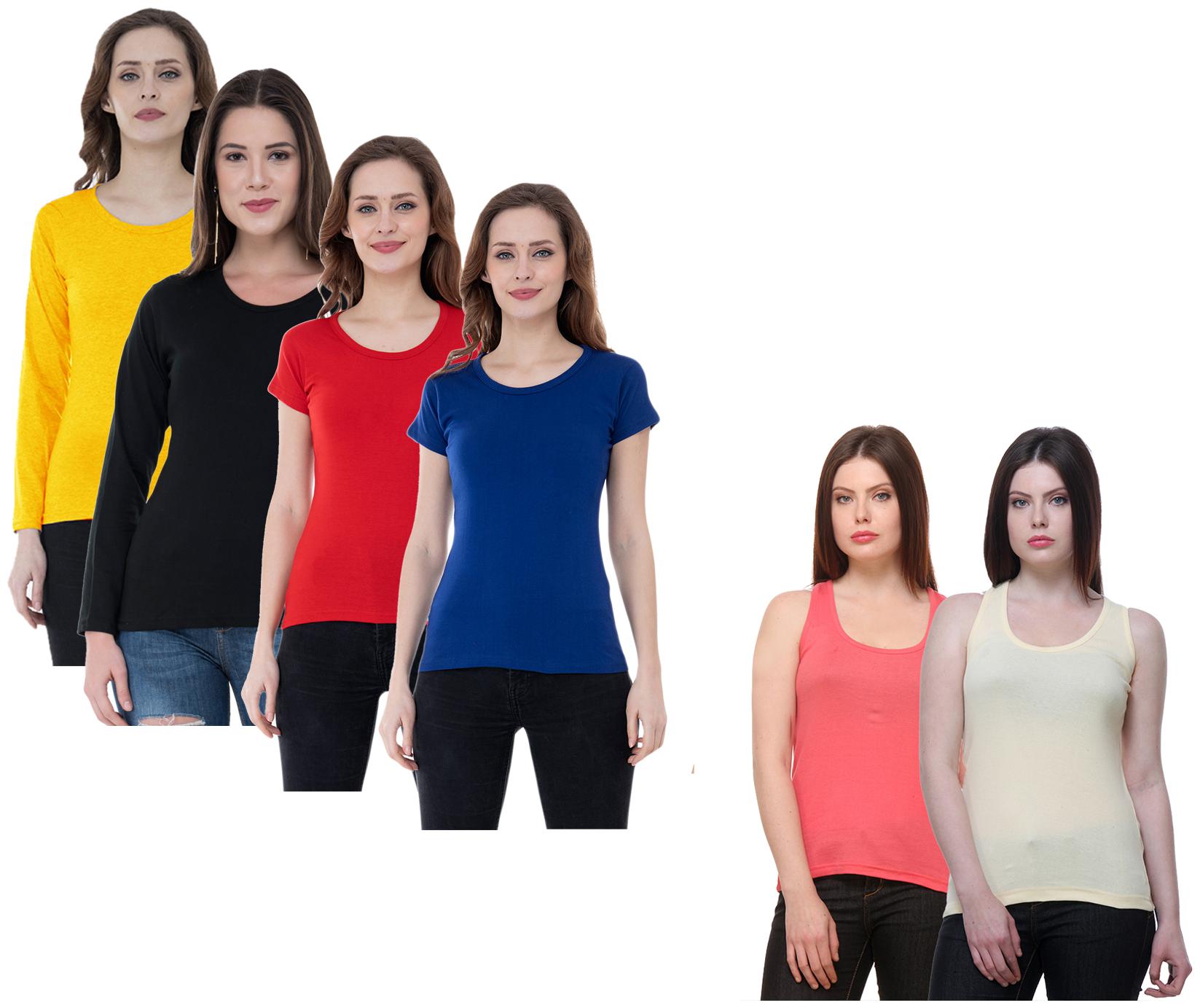 

Indiweaves Women Multi Regular fit Round neck Cotton Tank top