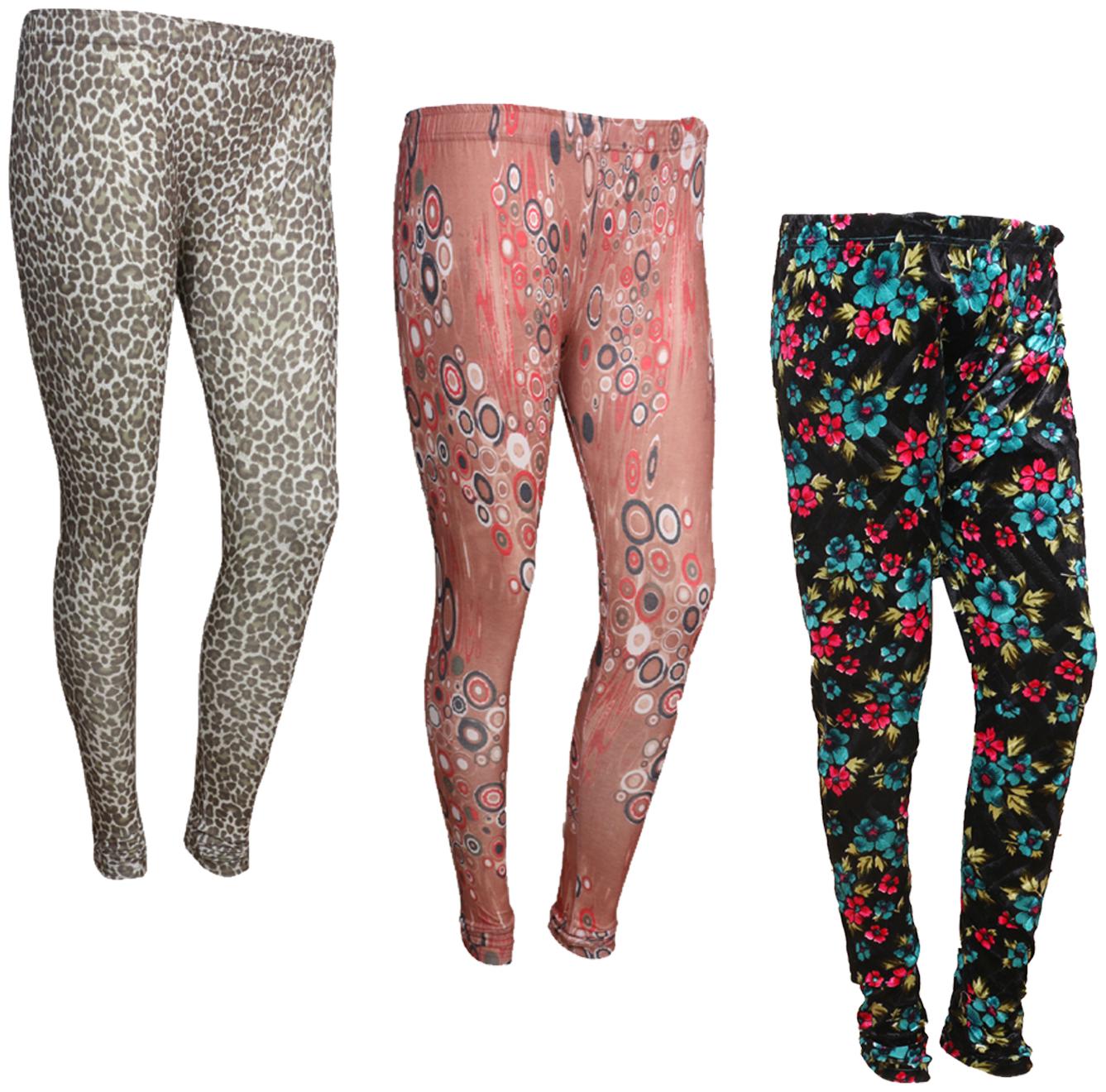 

IndiWeaves Women Cotton Printed Legging and Velvet Printed Leggings (Pack of 3)