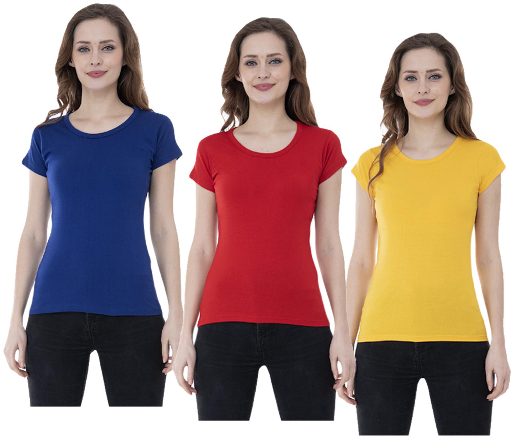

Indiweaves Women Multi Regular fit Round neck Cotton T shirt