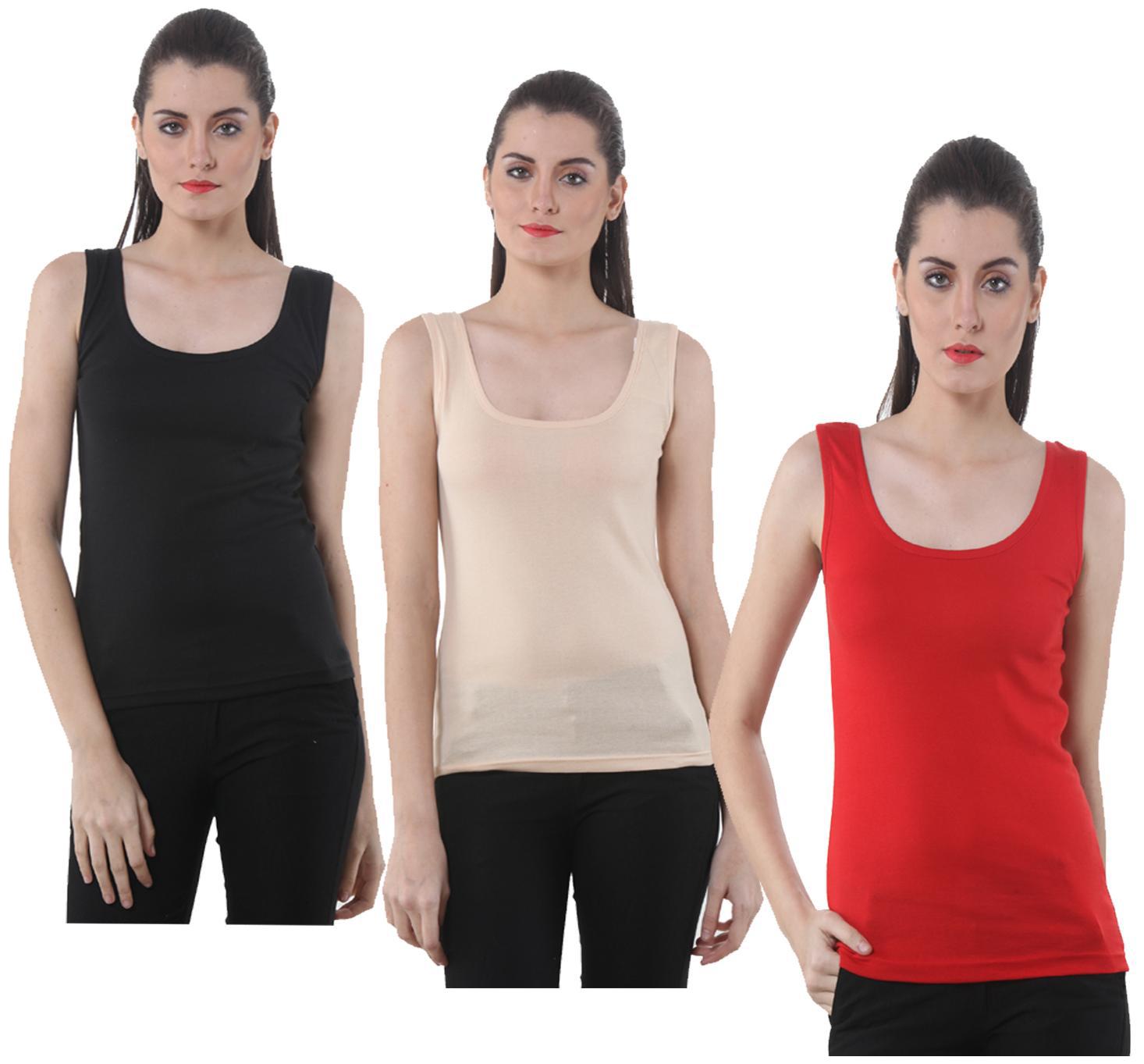 

Indiweaves Women Multi Regular fit U neck Cotton Tank top