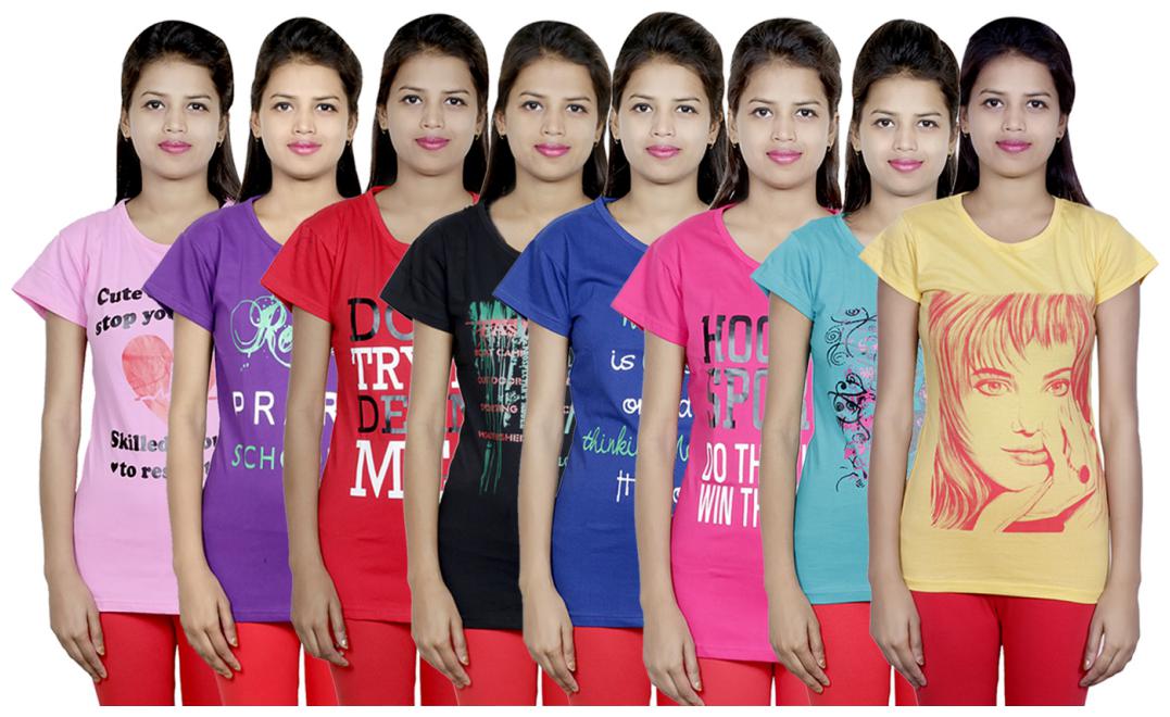 

IndiWeaves Women s Cotton Printed T-Shirts COMBO OFFER ( Pack of 8 T-Shirts)