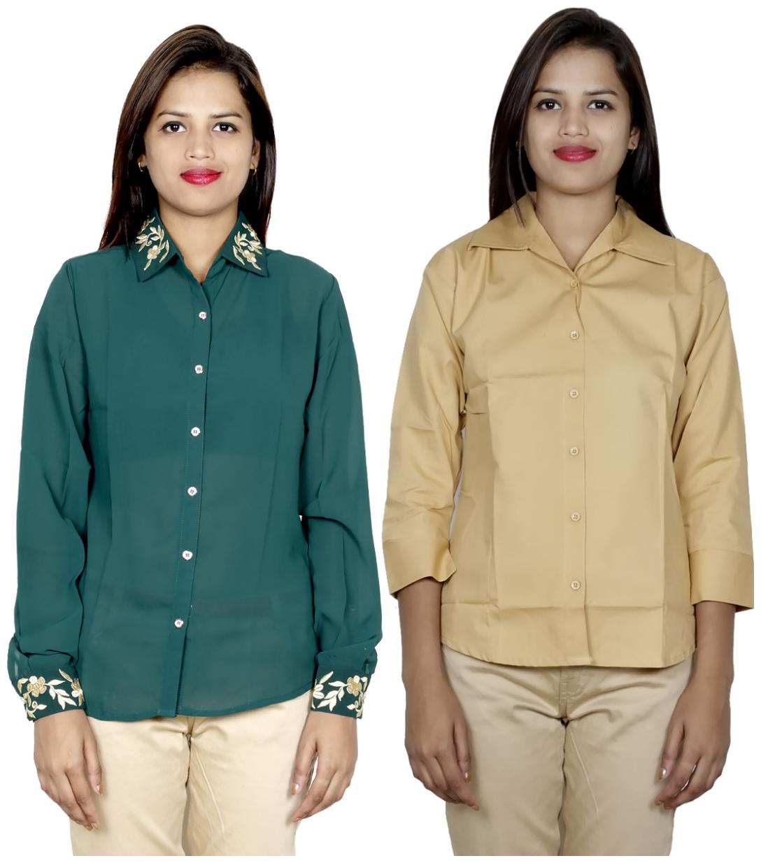 

Indiweaves Women Green Embroidered Regular Fit Shirt