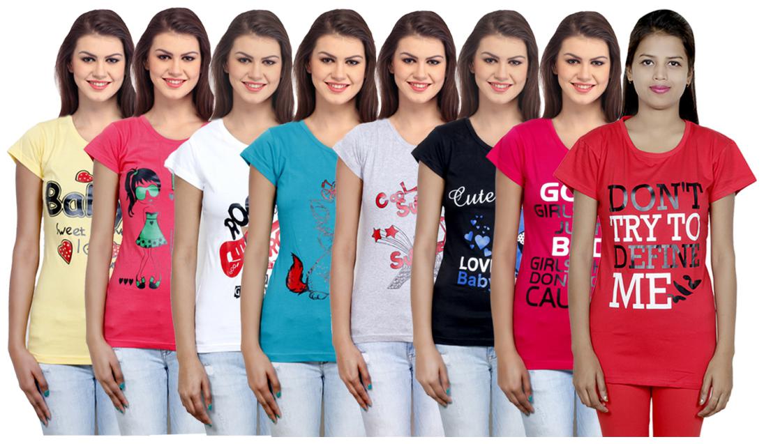 

IndiWeaves Women Cotton Printed T-Shirt ( Set of- 8)