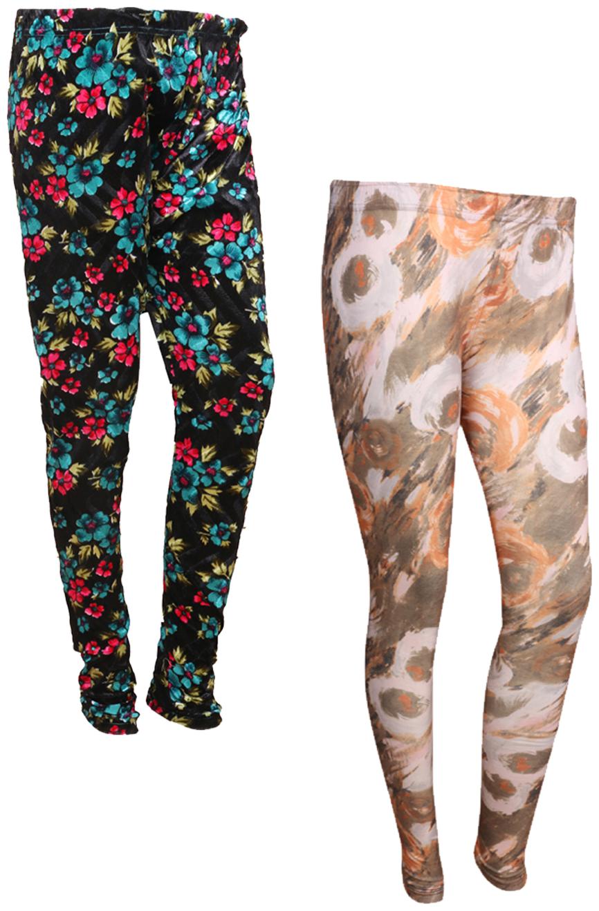 

IndiWeaves Women Cotton Printed Legging and Velvet Printed Leggings (Pack of 2)