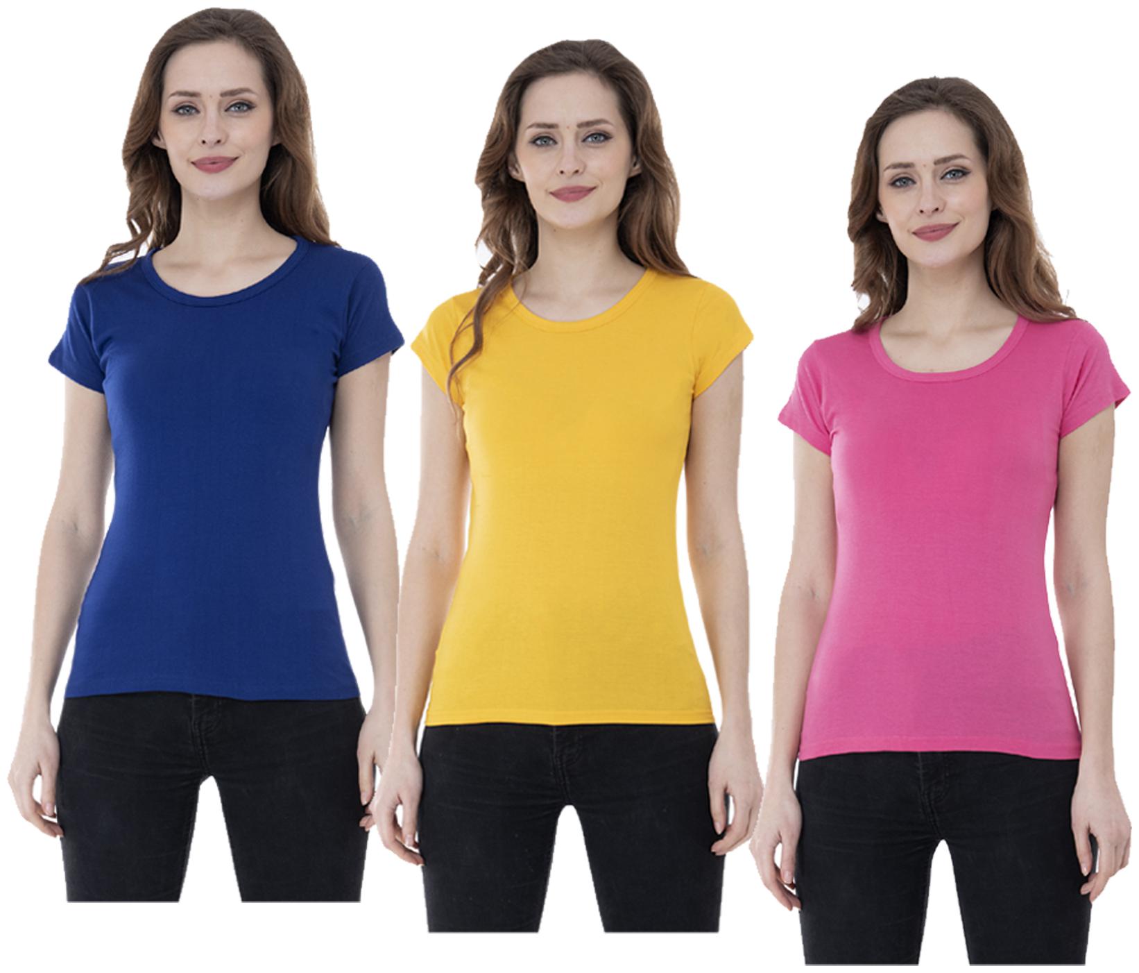 

Indiweaves Women Multi Regular fit Round neck Cotton T shirt