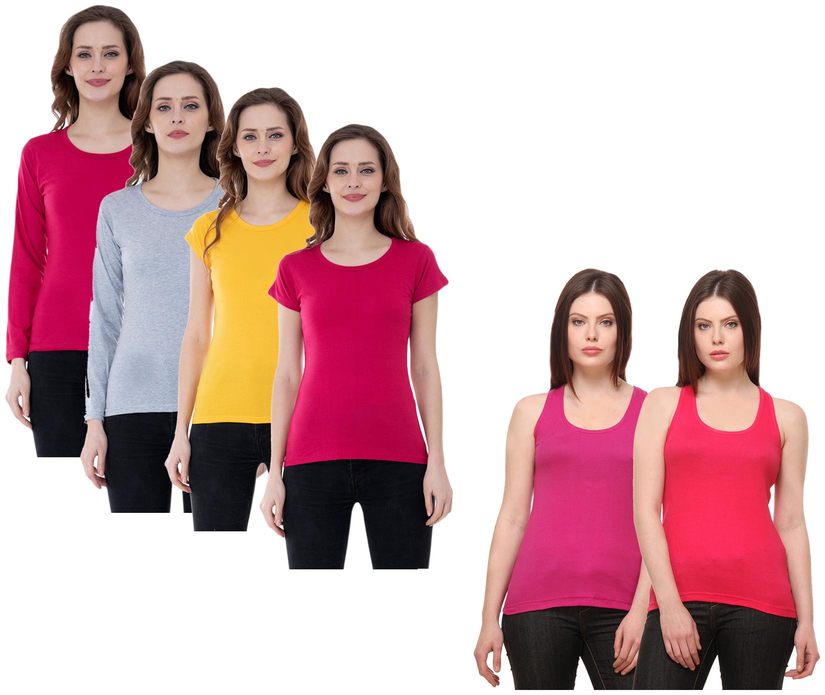 

Indiweaves Women Multi Regular fit Round neck Cotton Tank top