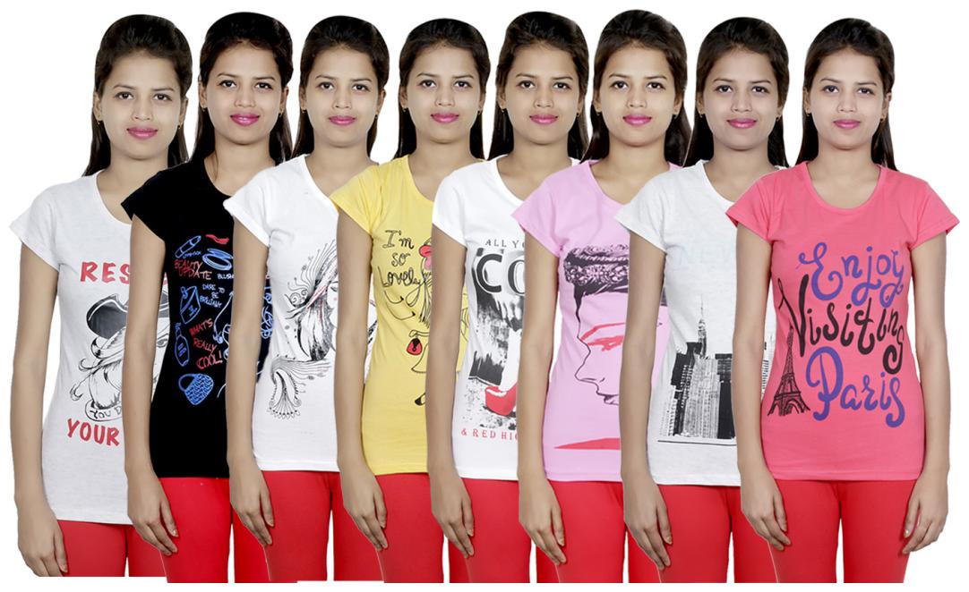 

IndiWeaves Women s Cotton Printed T-Shirts COMBO OFFER ( Pack of 8 T-Shirts)
