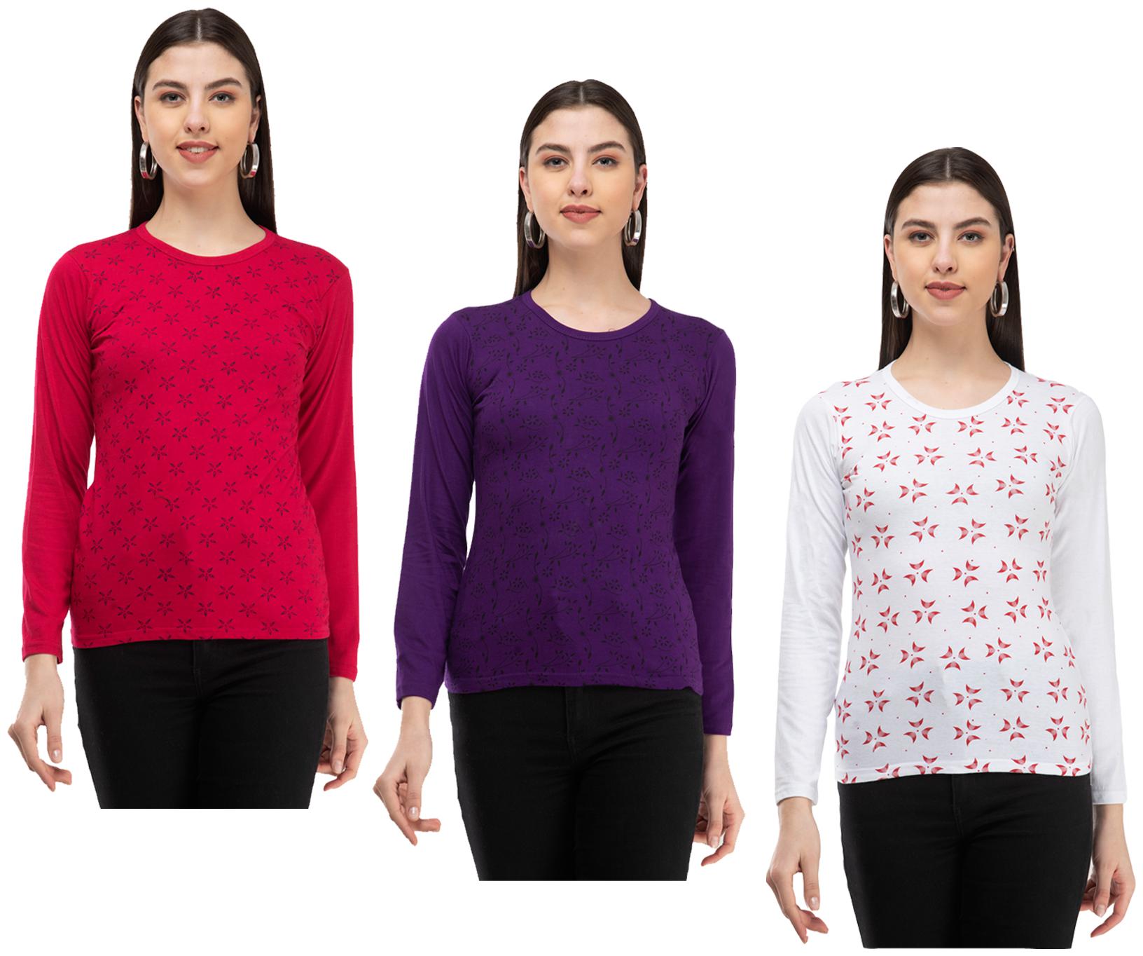 

Indiweaves Women Multi Regular fit Round neck Cotton T shirt