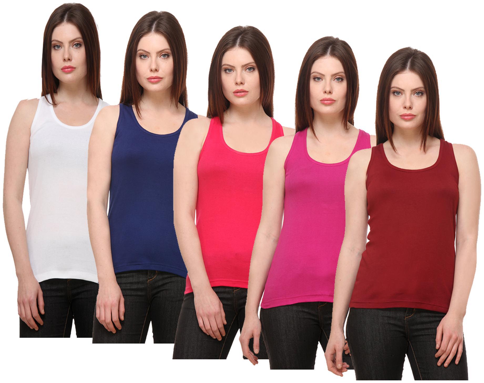 

Indiweaves Women Multi Regular fit Round neck Cotton Tank top