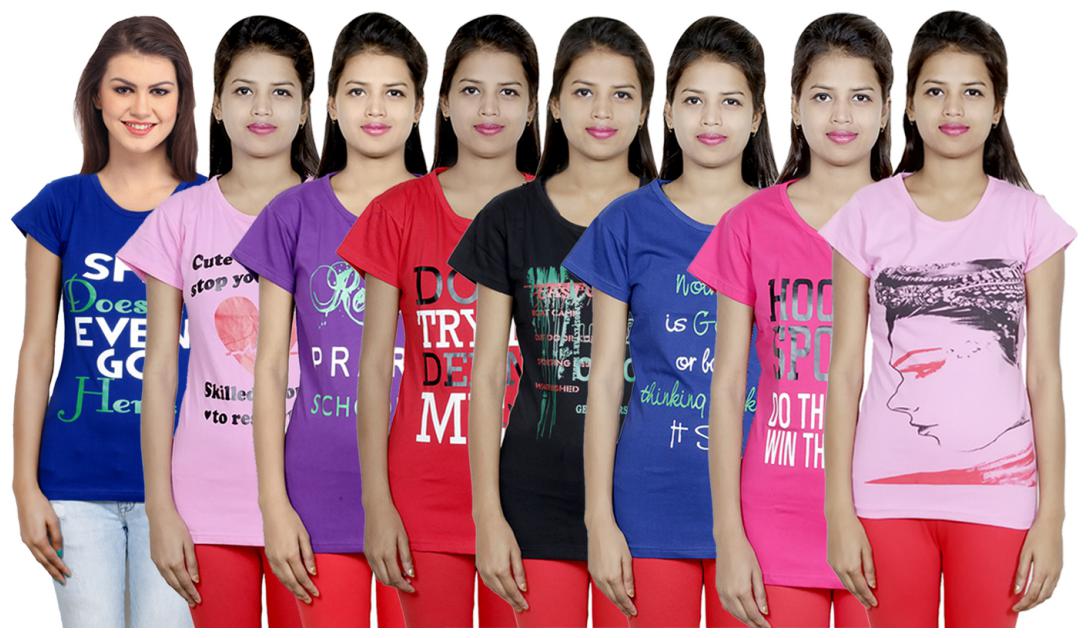 

IndiWeaves Women s Cotton Printed T-Shirts COMBO OFFER ( Pack of 8 T-Shirts)