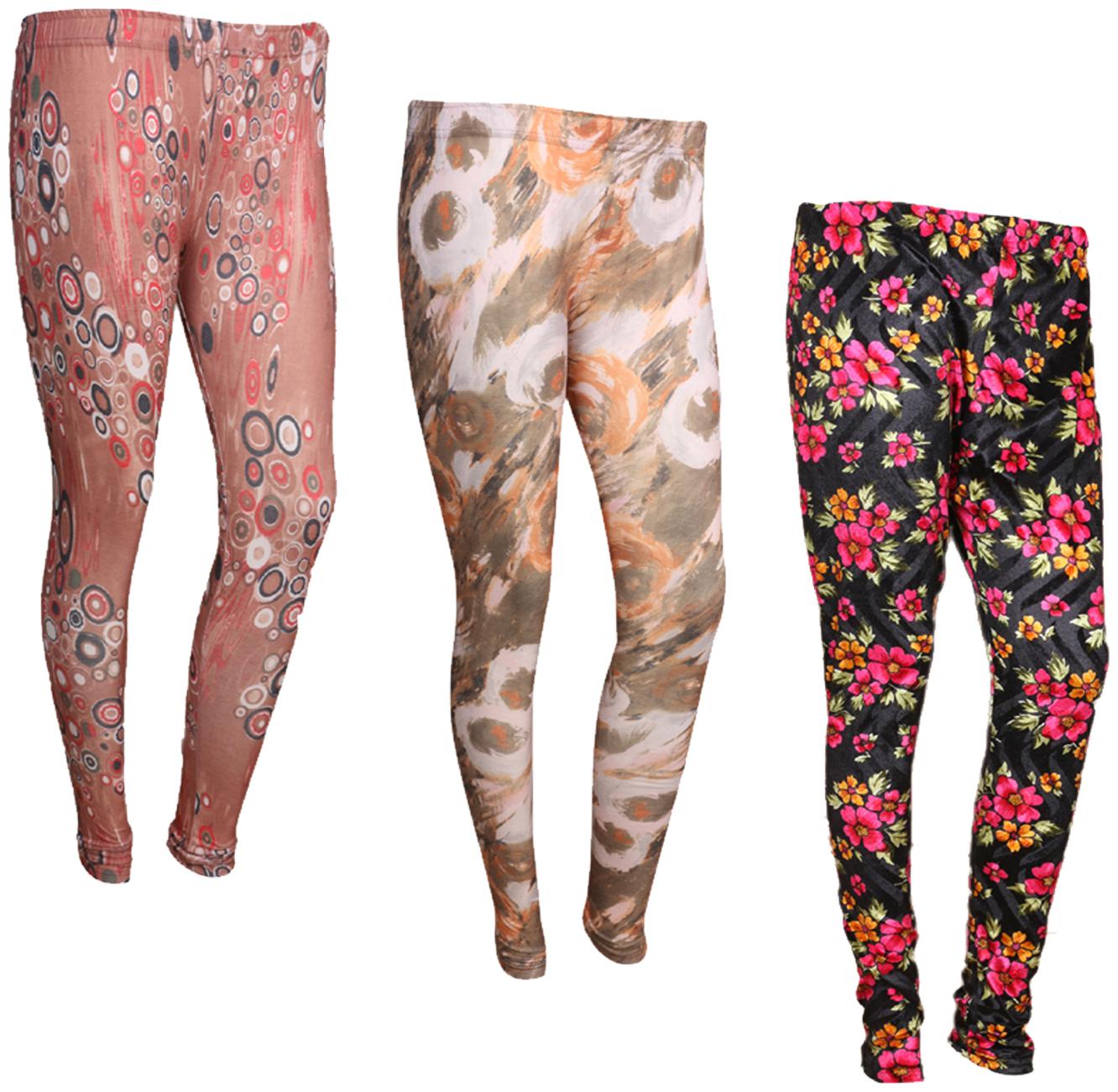 

IndiWeaves Women Cotton Printed Legging and Velvet Printed Leggings (Pack of 3)