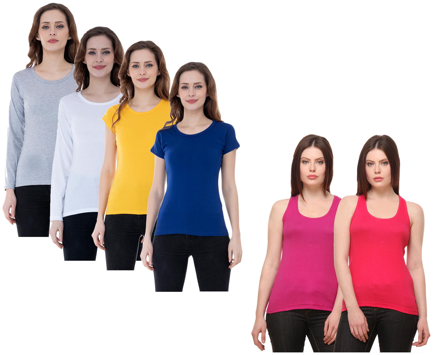 

Indiweaves Women Multi Regular fit Round neck Cotton Tank top