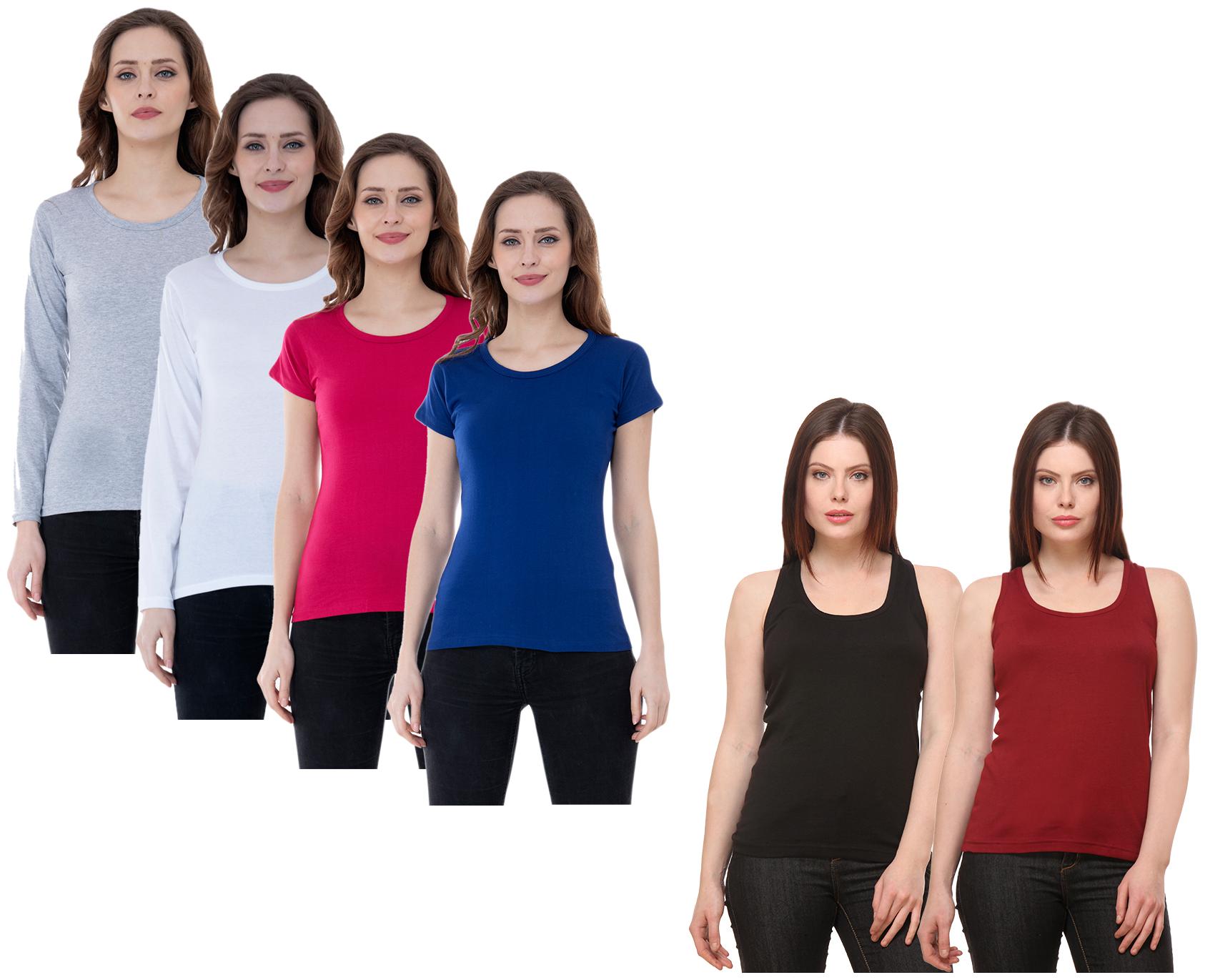 

Indiweaves Women Multi Regular fit Round neck Cotton Tank top